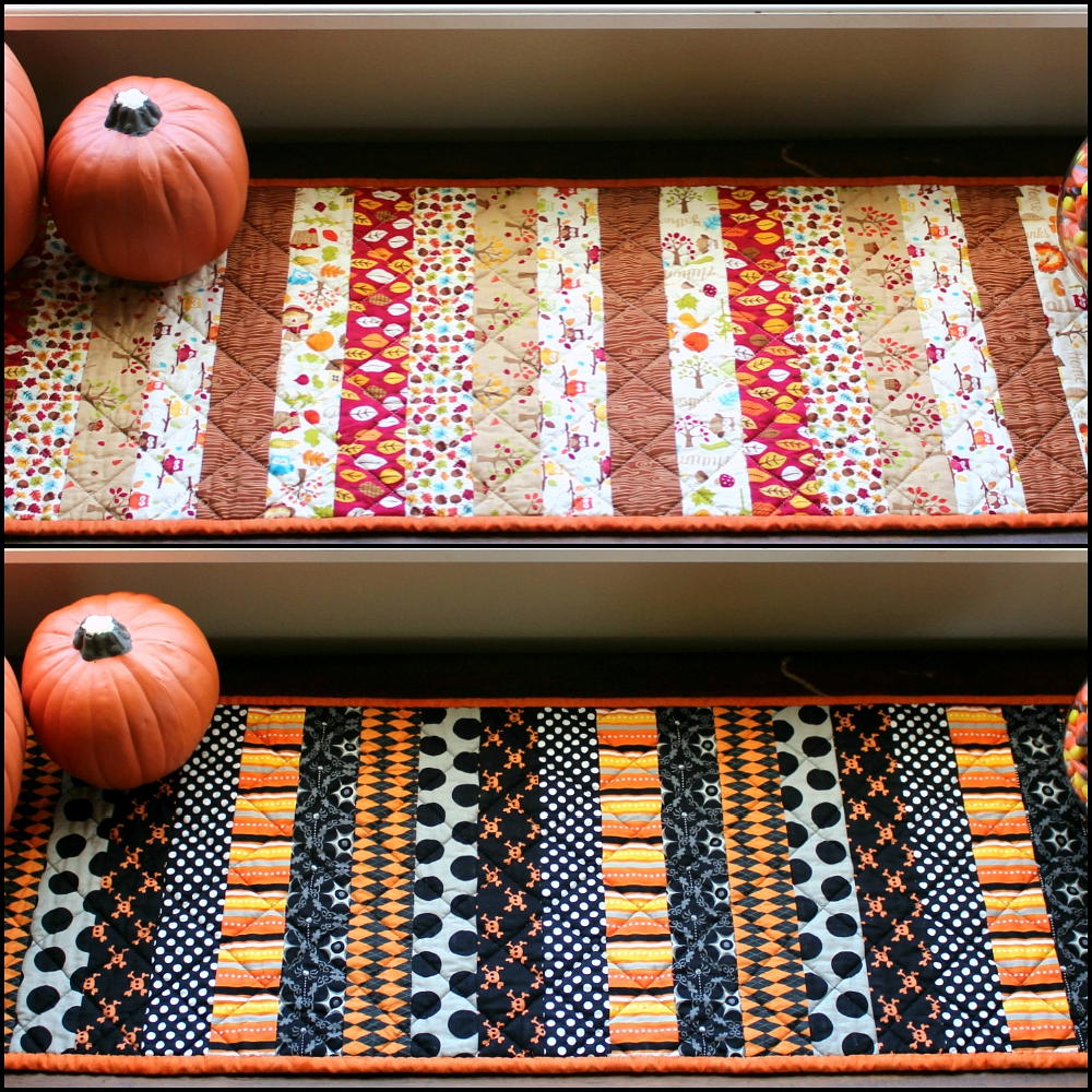 Reversible holiday table runner for halloween and thanksgiving Reversible Holiday Table Runner for Halloween and Thanksgiving