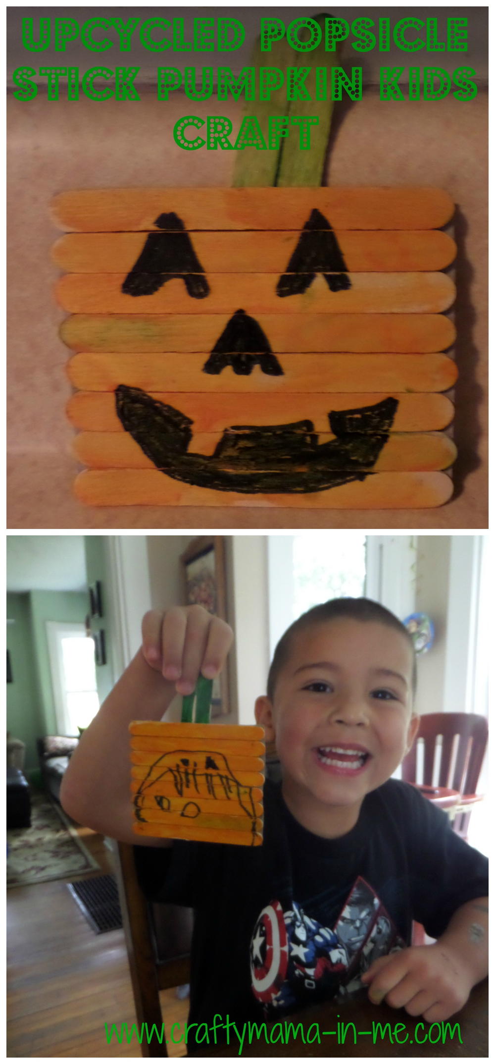 Upcycled Popsicle Stick Pumpkin Kids Craft