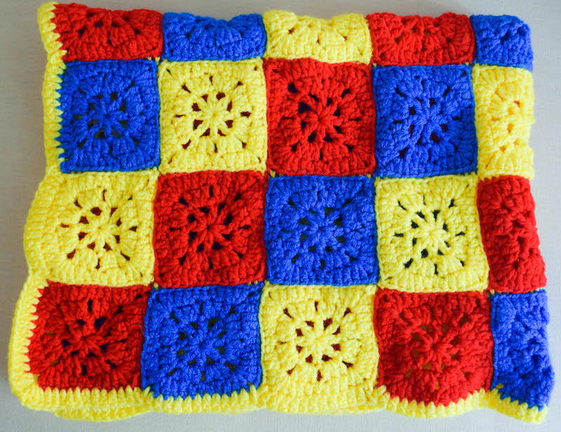 Checkerboard Primary Colors Crochet Blanket Pattern | FaveCrafts.com