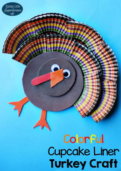 Colorful Cupcake Liner Turkey Craft for Kids
