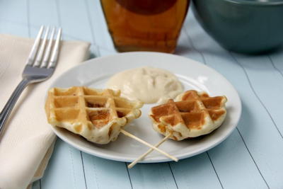 Crunchy Chicken-Stuffed Waffle Pops and Maple Dijon Dip