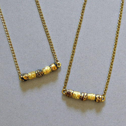 Glam Gold Paper Bead Bar Necklace