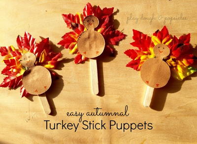 Incredibly Easy Autumnal Turkey Stick Puppets