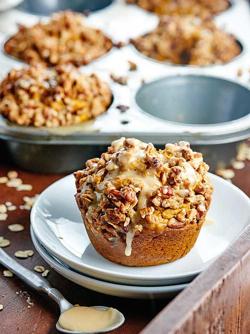 Pumpkin Streusel Muffins with Maple Glaze