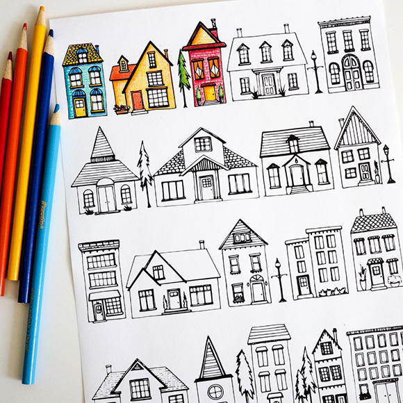 HOUSES COLORING PAGE