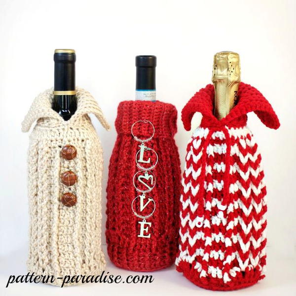 Wine Bottle Cover With Coasters , Crochet Pattern , Crochet Bottle