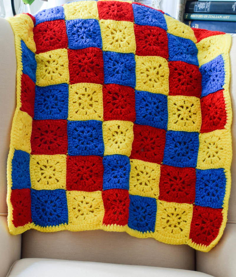 Checkerboard in Primary Colors Blanket | AllFreeCrochet.com
