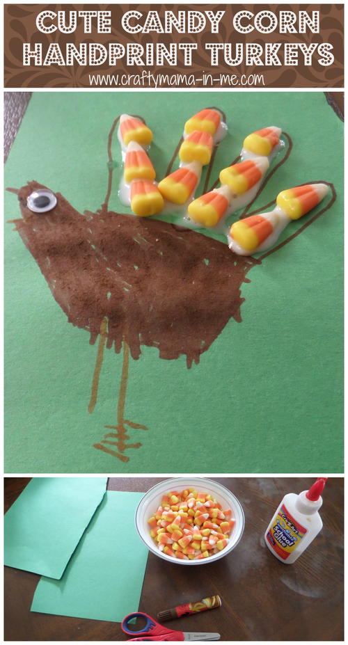 Cute Candy Corn Handprint Turkeys for Thanksgiving