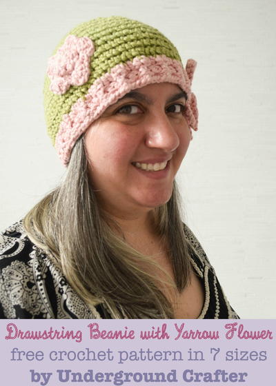 Drawstring Beanie with Yarrow Flower