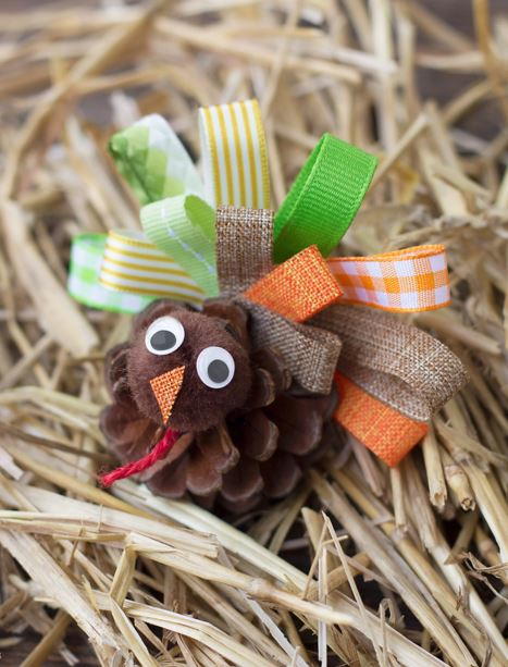 Scrap Ribbon Pine Cone Turkeys