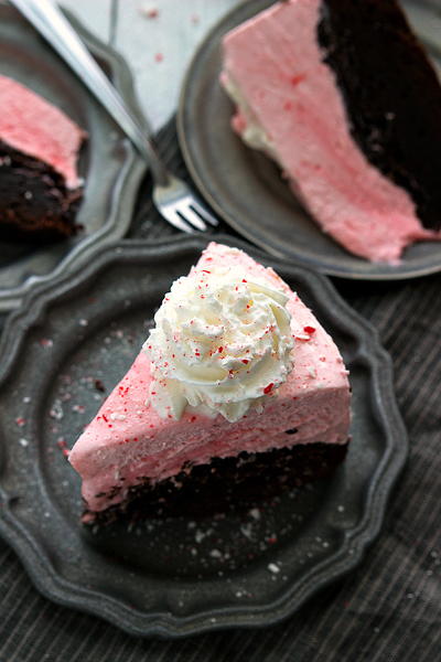 Frozen Peppermint Cheesecake with a Brownie Crust