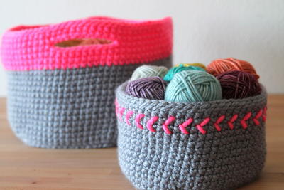 Touch of Neon Crochet Baskets