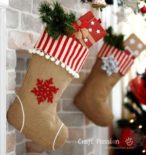 Rustic Burlap Christmas Stocking