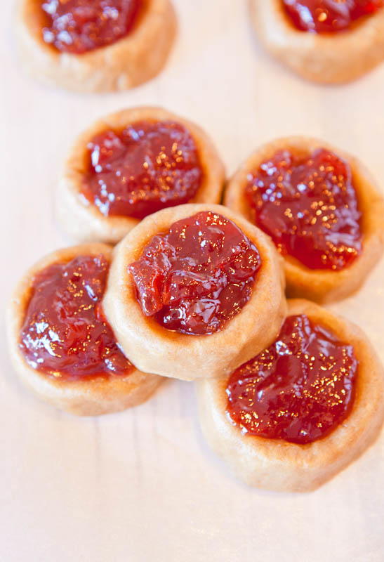 Peanut Butter and Jelly Thumbprint Cookies | FaveHealthyRecipes.com