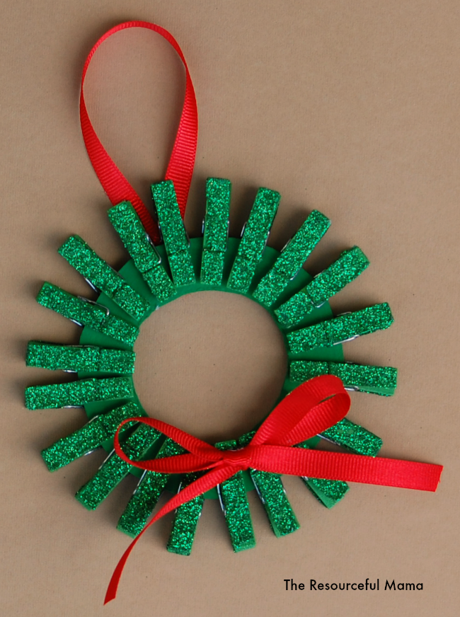 Mini Clothespin Christmas Wreath Ornament for Kids | AllFreeKidsCrafts.com