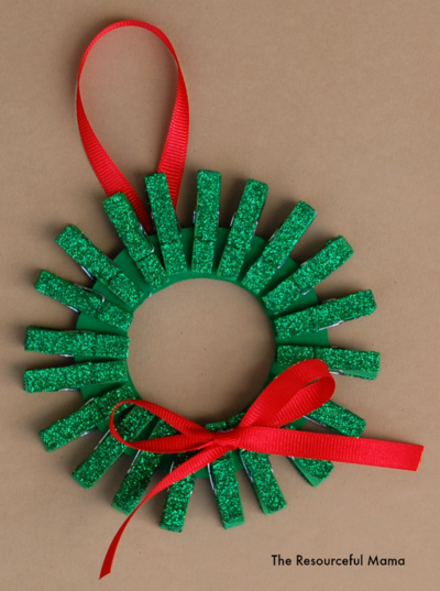 Mini Clothespin Christmas Wreath Ornament for Kids