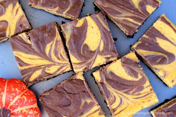 Pumpkin Chocolate Swirl Cheesecake Bars