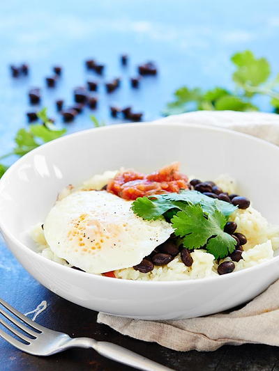 Cheesy Rice & Beans with Fried Egg
