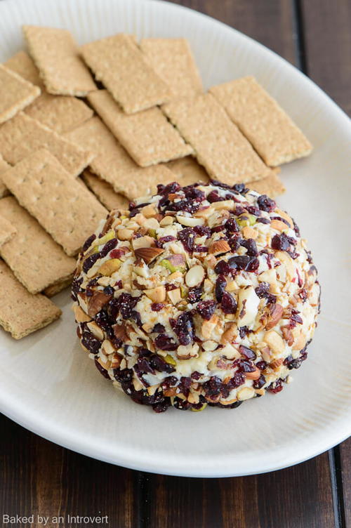 Dessert Cheeseball with Cranberries and Mixed Nuts