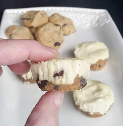 Bite Sized Peanut Butter Chocolate Chip Cheesecake Cookie Cups
