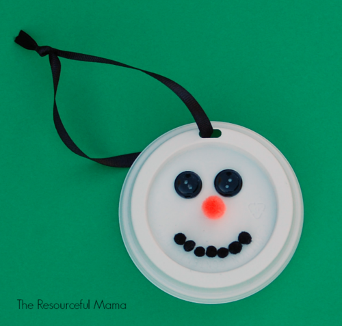 Coffee Cup Lid Snowman Ornament 