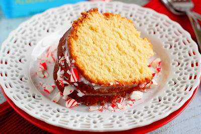Vanilla Pound Cake with Peppermint Glaze