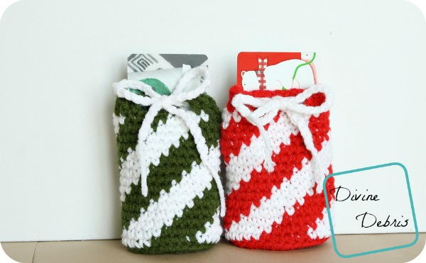 Candy Cane Inspired Drawstring Gift Card Holder Bag