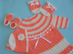 Crochet Baby Dress, Hat, and Mittens