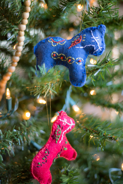 Stitched Dala Horse Ornaments