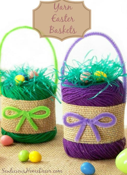 Yarn DIY Easter Baskets 