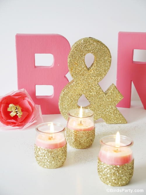 Pink and Gold Glitter Candle Holders