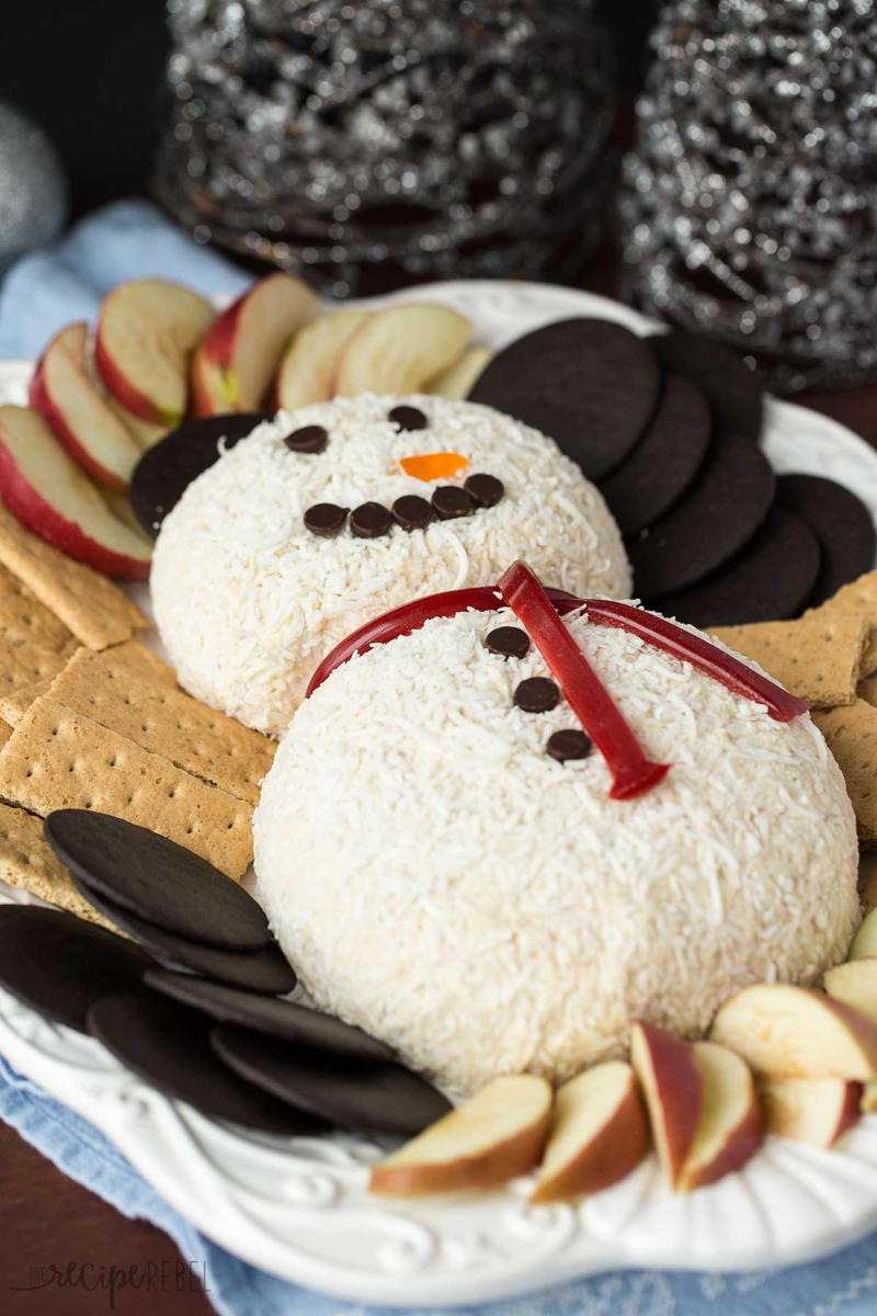 Snowman White Chocolate Toffee Cheese Ball | RecipeLion.com