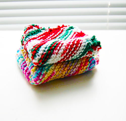 Colorful Bias Knit Dishcloth | AllFreeKnitting.com