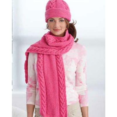 Pink Cabled Hat and Scarf