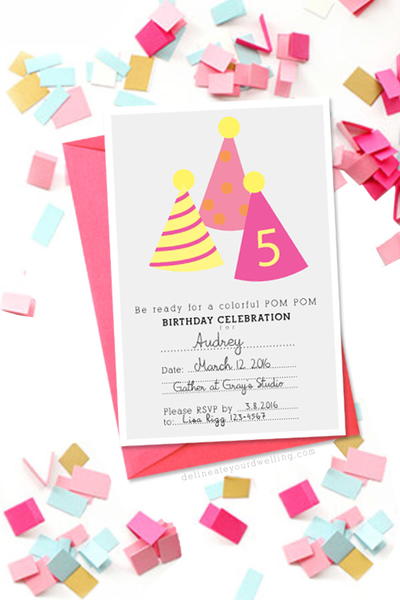 Pom Pom Birthday Invitation Allfreepapercrafts Com