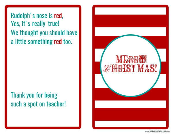 Teacher Christmas Gift Card Printable