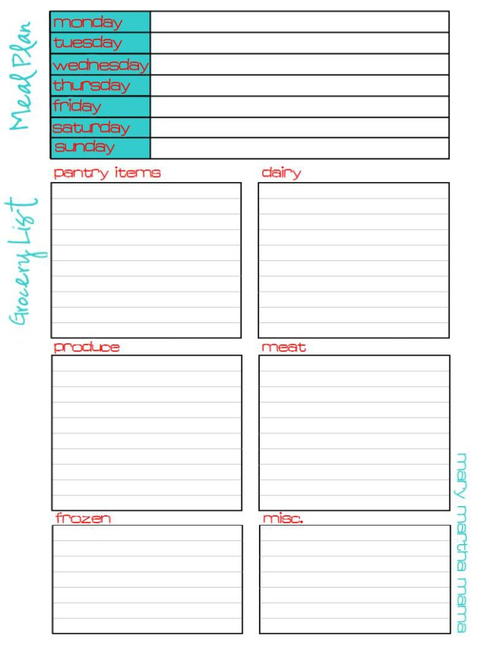 Printable Meal Planner and Grocery List