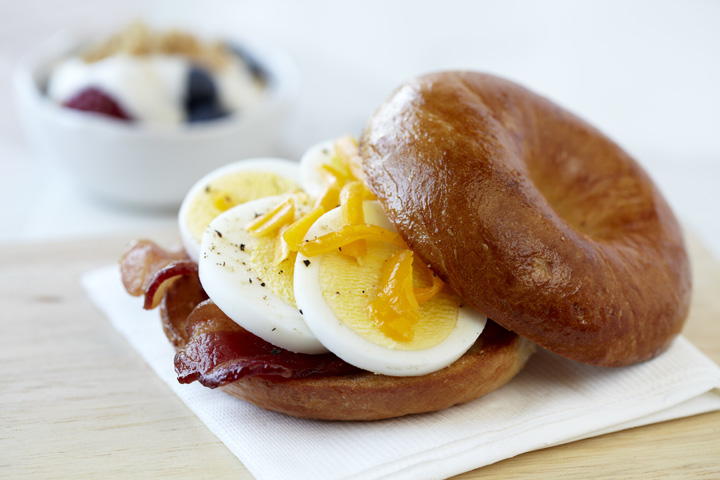 Microwave Egg Bacon 'n' Cheddar Bagel | MrFood.com