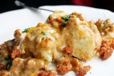Cheesy Sausage Gravy and Biscuits