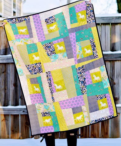 Free Form Modern Pattern Log Cabin QUILT TOP Multi Colored 