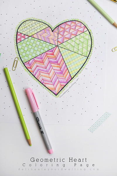 Geometric Heart Coloring Page