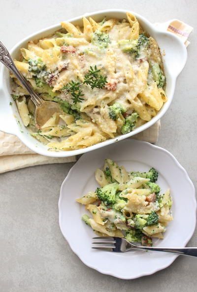 Creamy Broccoli Bacon Pasta Casserole