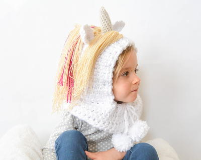 Toddler Unicorn Crochet Hood
