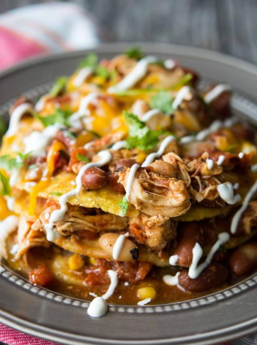 Chicken Chili Tostada Stacks