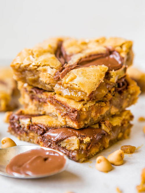 Nutella-Swirled Peanut Butter Chip Blondies