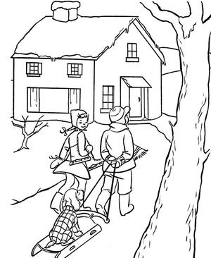 Vintage Christmas Scene Coloring Page Allfreechristmascrafts Com