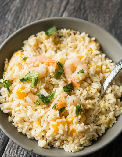 Slow Cooker Coconut Rice and Mango Shrimp