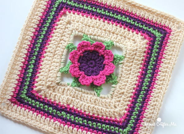 3D Flower Crochet Granny Square