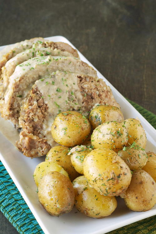 Creamy Slow Cooker Meatloaf with Baby Dill Potatoes