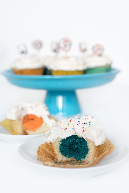 Colorful Stuffed Vanilla Cupcakes